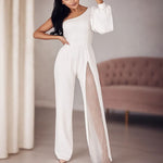 One-Shoulder Flared Jumpsuit met Glamour Split