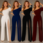 One-Shoulder Flared Jumpsuit met Glamour Split